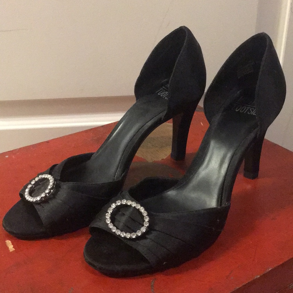 Black satin heels